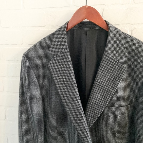 Vintage Men’s Blazer Tweed Houndstooth Gray Black Single Breast Wool Bamboo 44R - Picture 4 of 16
